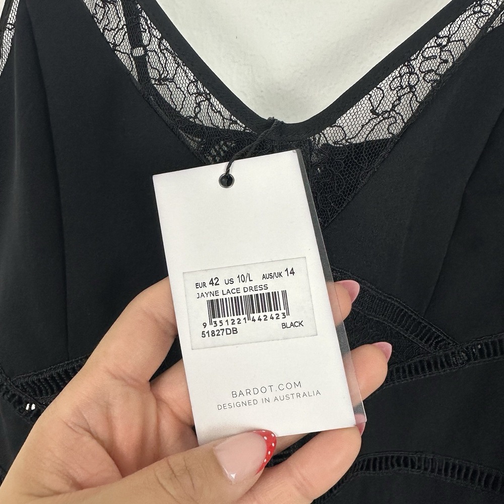 NWT BARDOT NORDSTROM Jayne Lace-inset Cocktail Dress Black Size 10 / Large - Picture 5 of 7